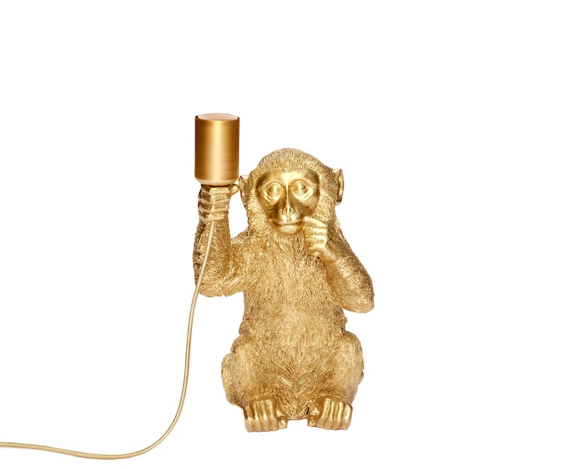 Design Tischlampe Äffchen für Glühbirne E14 E27 Tischleuchte Monkey Lampe sitzender Affe Dekofigur Leuchte Gold Schwarz in 3 Größen Gold