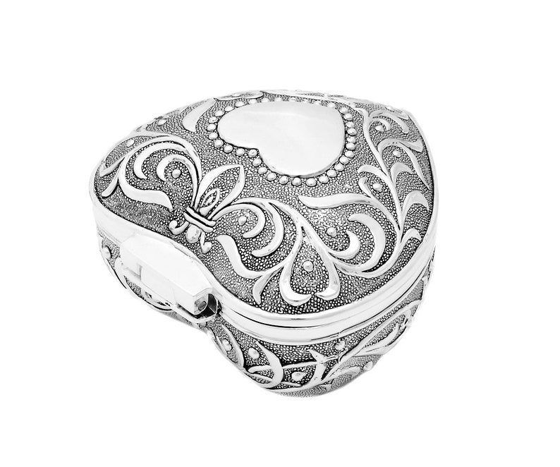Jewelry box in heart shape antique silver jewelry box silver plated heart jewelry box jewelry box engraving ring case box box image 4