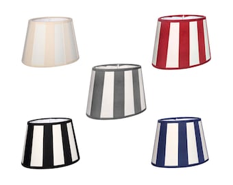 Gestreepte lampenkap, tafellampenkap, gestreept patroon, E27/E14 fitting, ovaal, rond, wit, bruin, rood, blauw, zwart, kap, strepen, tafellamp