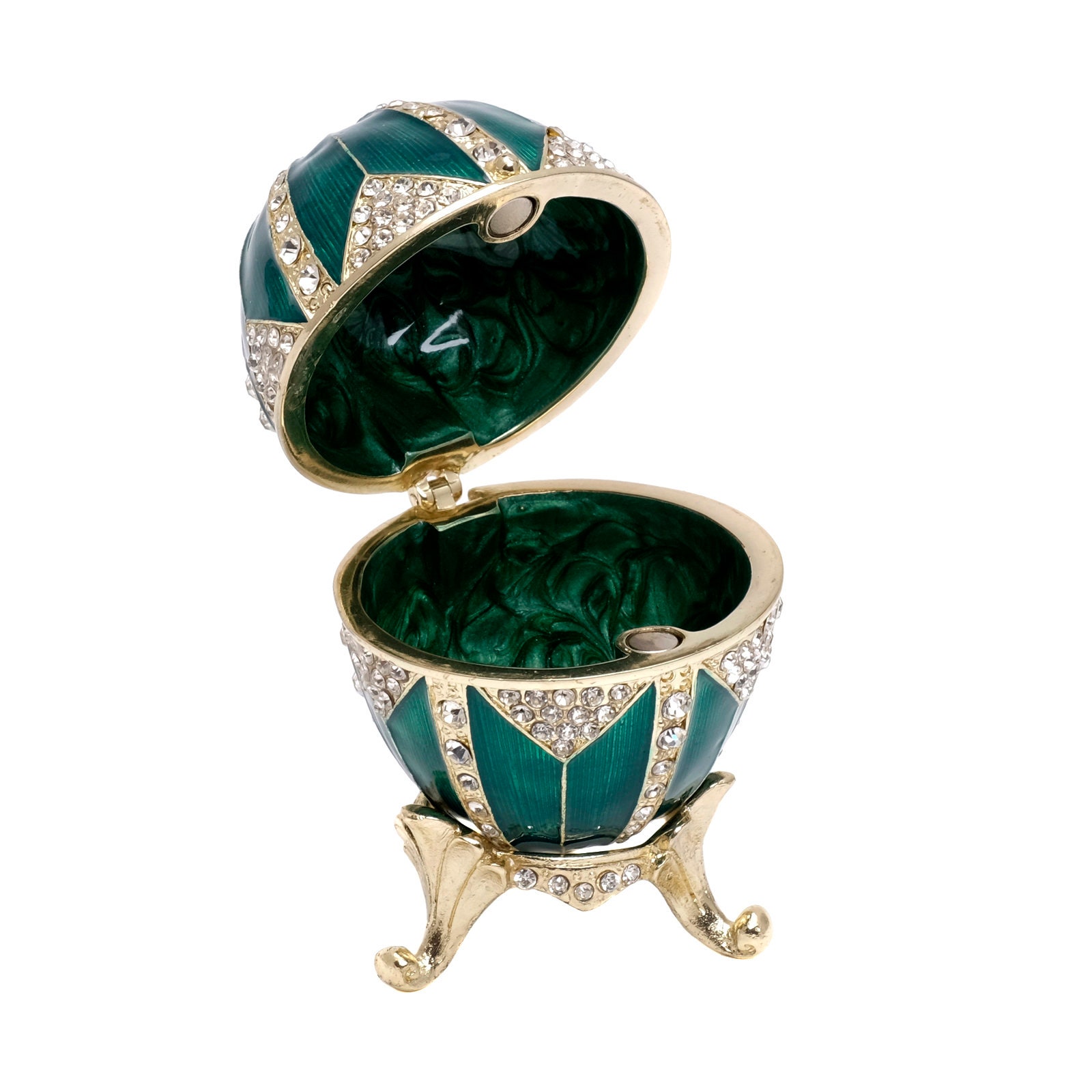 Portagioeli Uovo Fabergé Blu Ceruleo | Scatola Portagioelli Smaltata Con Cristalli - Decorazione Elegante Per La Casa