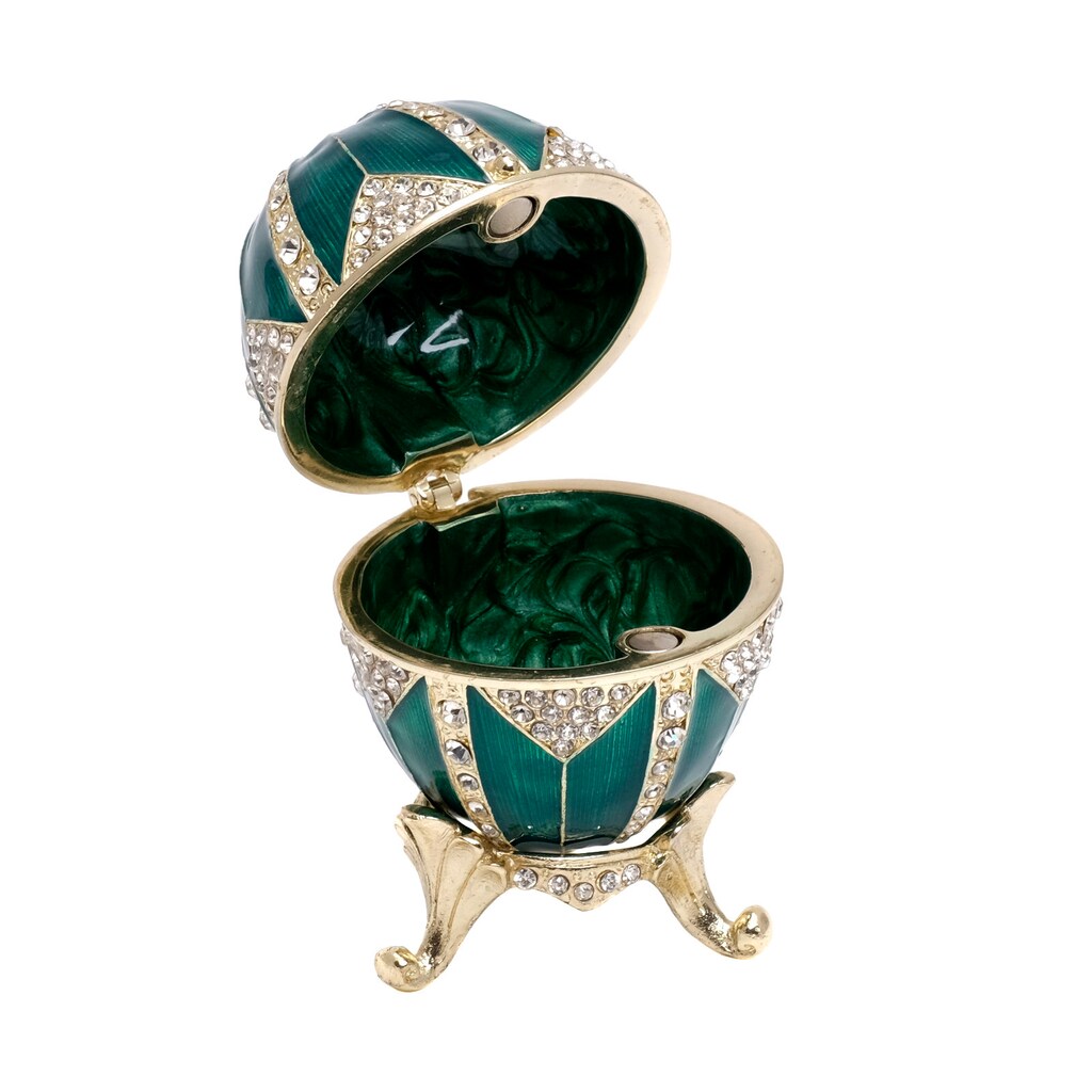 Portagioeli Uovo Fabergé Blu Ceruleo | Scatola Portagioelli Smaltata Con Cristalli - Decorazione Elegante Per La Casa