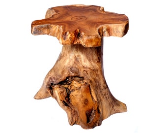 Taburete de tronco de árbol, mesa auxiliar de teca, taburete de raíz, madera maciza, raíz de teca, taburete de flores, taburete natural, mesa de teca, mesa de teca, raíz