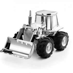 Baufahrzeug Sparschwein versilbert anlaufgeschützt Bagger Sparbüchse Geschenkidee für Jungen Gravur Wunschgravur personalisiert Baustelle