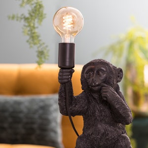 Design Tischlampe Äffchen für Glühbirne E14 E27 Tischleuchte Monkey Lampe sitzender Affe Dekofigur Leuchte Gold Schwarz in 3 Größen Bild 7
