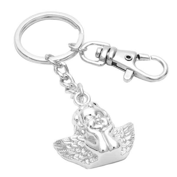 Design Keychain Guardian Angel Made of Metal Silver Plated Start Protected Angel Pendant Guardian Angel Figure Key Ring Lucky Charm Noble