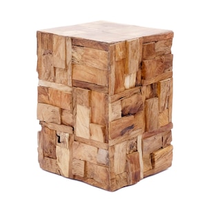 Design side table made of real wood pieces coffee table driftwood square wooden block stool unique bedside table flower stool 45 cm robust new