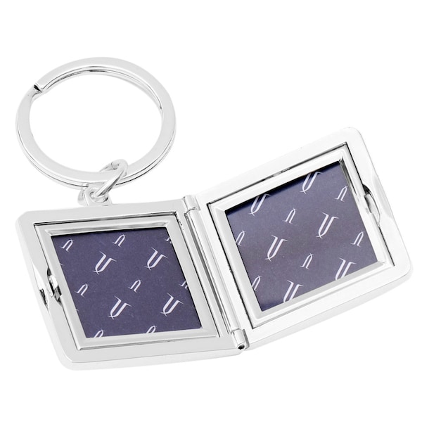 Locket with engraving, silver-plated for opening, 2 photos, photo key pendant, frame, jewelry, keepsake, square amulet, jewelry, foldable, new