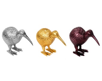 Kiwi Vogel Tier Deko Figur Laufvogel Tierfigur versilbert Neuseeland Glücksbringer Lila Gold Silber Schwarz Metall Dekoration Hnadarbeit