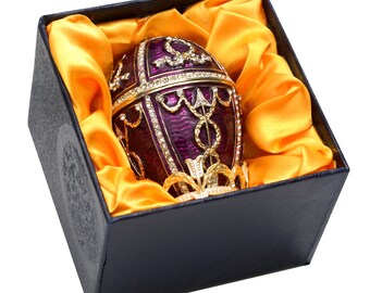 Portagioie a forma di uovo Fabergé Uovo di Pasqua Artigianato Russo Anniversario Matrimonio Regalo di Natale per Lei Figlia Donna, 4 Colori (Viola