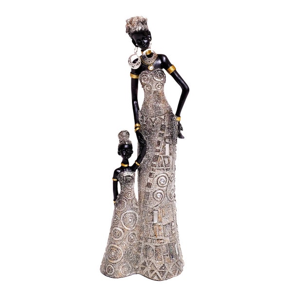 Afrikanerin Mutter mit Kind Afrika Frau Deko Dekoration Dekofigur Style afrikanische Skulptur Massai Zulu Himba Statue groß Polyresin Reise