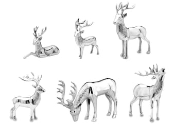 Decorative figure deer figure reindeer metal silver Christmas decoration deer statue sculpture garden lying standing wild decoration decoration holidays