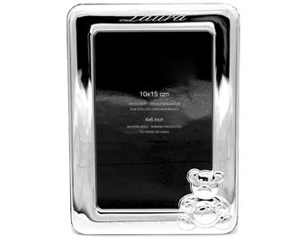 Photo frame silver-plated 10 x 15 cm frame with engraving Baby picture frame with bear tarnish-proof children's photo frame personalized with name