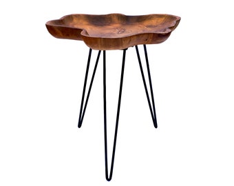 Design Wohnzimmer Tisch Teak mit Rand Tablett Tischplatte Teakholz Metallgestell Couchtisch Tabletttisch Unikat robustes Holz Beistelltisch