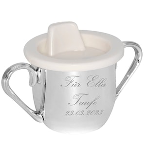 Baby sippy cup, silver-plated, tarnish-proof, including personalized engraving. Drinking cup, dishwasher-safe, sippy cup, children&#39;s cup, silver.