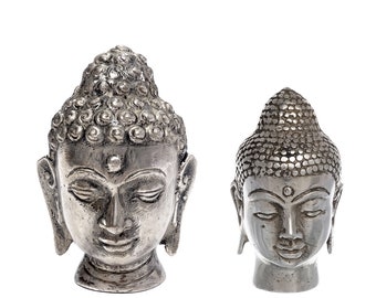 Thai Buddha Kopf Figur Feng Shui Skulptur Yoga Meditation Silber Massage Vintage Dekoration Glücksbringer Statue Asien Asia Dekofigur Ruhe