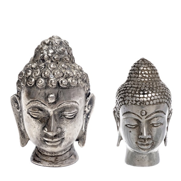 Tête de Bouddha thaïlandaise, sculpture Feng Shui, yoga, méditation, massage argenté, décoration vintage, porte-bonheur, statue décorative asiatique, paix