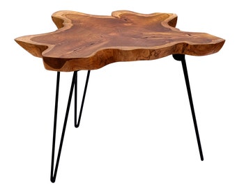 Mesa plegable de diseño pequeño de estructura metálica de teca, mesa auxiliar, mesa de centro de teca, mesa de salón plegable, mesa única de madera natural maciza