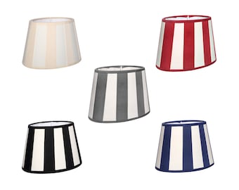 Pantalla de lámpara de mesa a rayas, diseño de patrón de rayas, casquillo E27, ovalado, redondo, blanco, marrón, rojo, azul, negro, lámpara de mesa a rayas