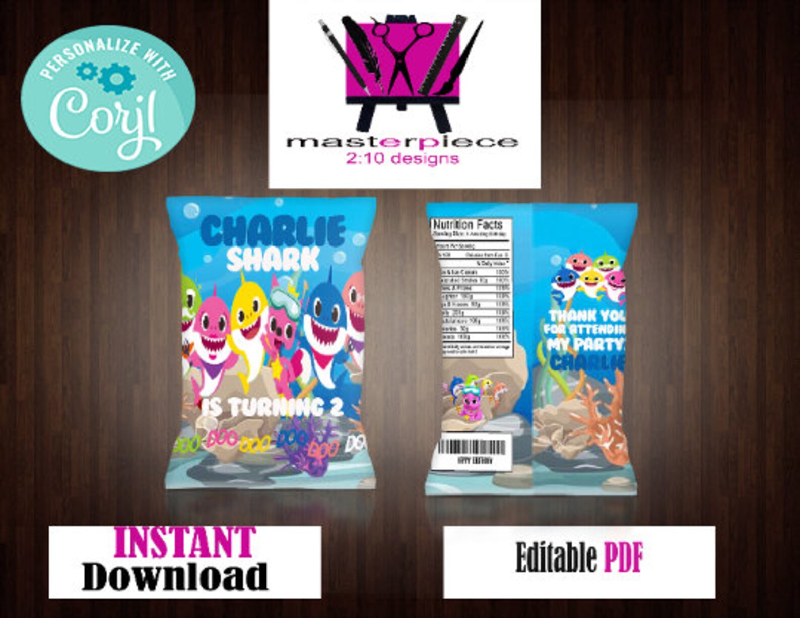 Baby Shark Chip Bags Instant Download Editable PDF | Etsy