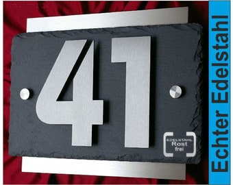 Exklusive 3D Hausnummer **Modell Manhattan** Edelstahl gebürstet Schieferplatte Design Hausnummernschild Anthrazit V2A Nummer Strassenschild