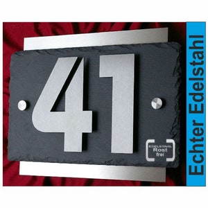 Exclusive 3D house number **Model Manhattan** brushed stainless steel slate plate design house number plate anthracite V2A number street sign