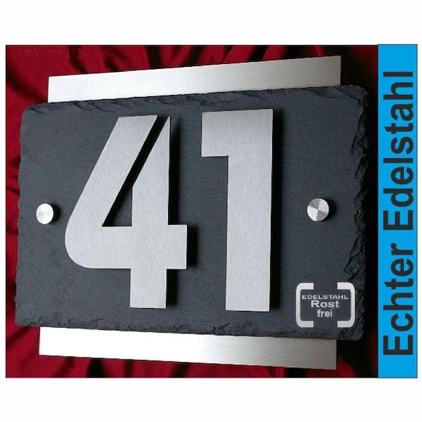 Exklusive 3D Hausnummer **Modell Manhattan** Edelstahl gebürstet Schieferplatte Design Hausnummernschild Anthrazit V2A Nummer Strassenschild