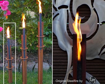 Torcia da giardino per esterni STEELFIRE Double O-80 Design con finitura [Patina ruggine] a cera