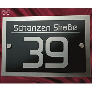 House number sign anthracite V2A stainless steel 1.4301 brushed design house number sign laser engraving RAL 7016 by Leskow Metalldesign
