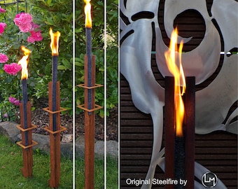 Torcia da giardino per esterni STEELFIRE Double X-120 Design in [Patina ruggine] con 4 torce a cera, torcia decorativa da giardino