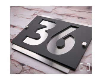 3D huisnummerbord antraciet RAL 7016 mat en geborsteld RVS 1.4301 huisnummerbord Leskow metaal design