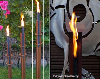Torcia da giardino per esterni STEELFIRE Double O-120 Design in [Patina ruggine] con 4 torce di cera, torcia decorativa da giardino