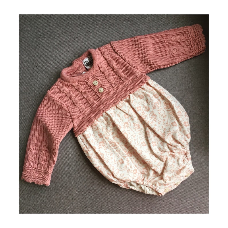 Grey Pom Pom Romper Outfit Spanish Style Baby Boys or Girls Knitted White