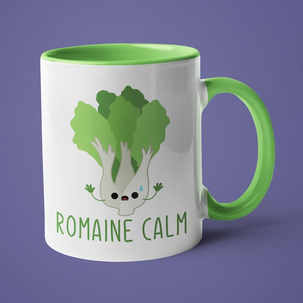 Romaine Calm Mug, Vegetarian Gift, Funny Vegetable Pun