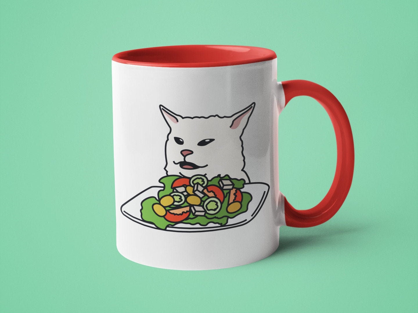 Cat Meme Mug Woman Yelling at Cat Meme Funny Cat Mug Etsy