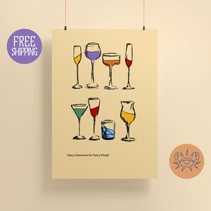 Ausgefallene Glaswaren Illustration Poster, Helle Wandkunst