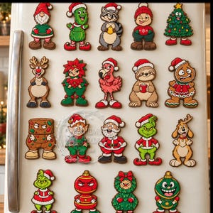 Paquete de 19 archivos SVG de imanes de nevera navideños con efecto de movimiento / Archivos de corte láser para imanes de madera / Papá Noel, elfo, adorno, monstruo verde, perro SVG