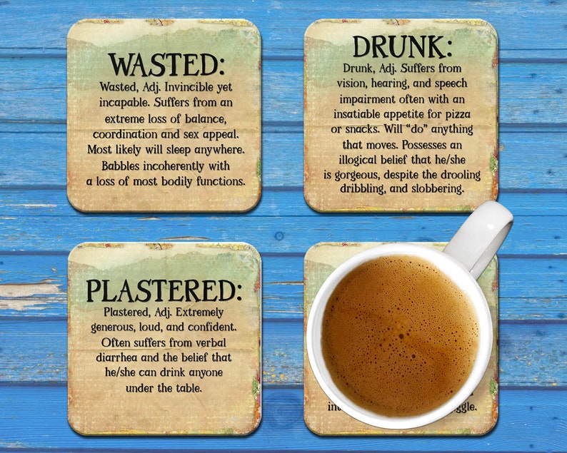 Drunk Tipsy Wasted Plastered Hilarious Coaster Set Funny Etsy