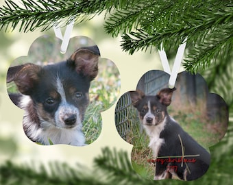 Pfote Druck Pet Foto Ornament, Hund Katze Memorial Geschenk, Weihnachten Urlaub Ornament, doppelseitige Haustier Geschenk, personalisierte Haustier Tier Geschenk