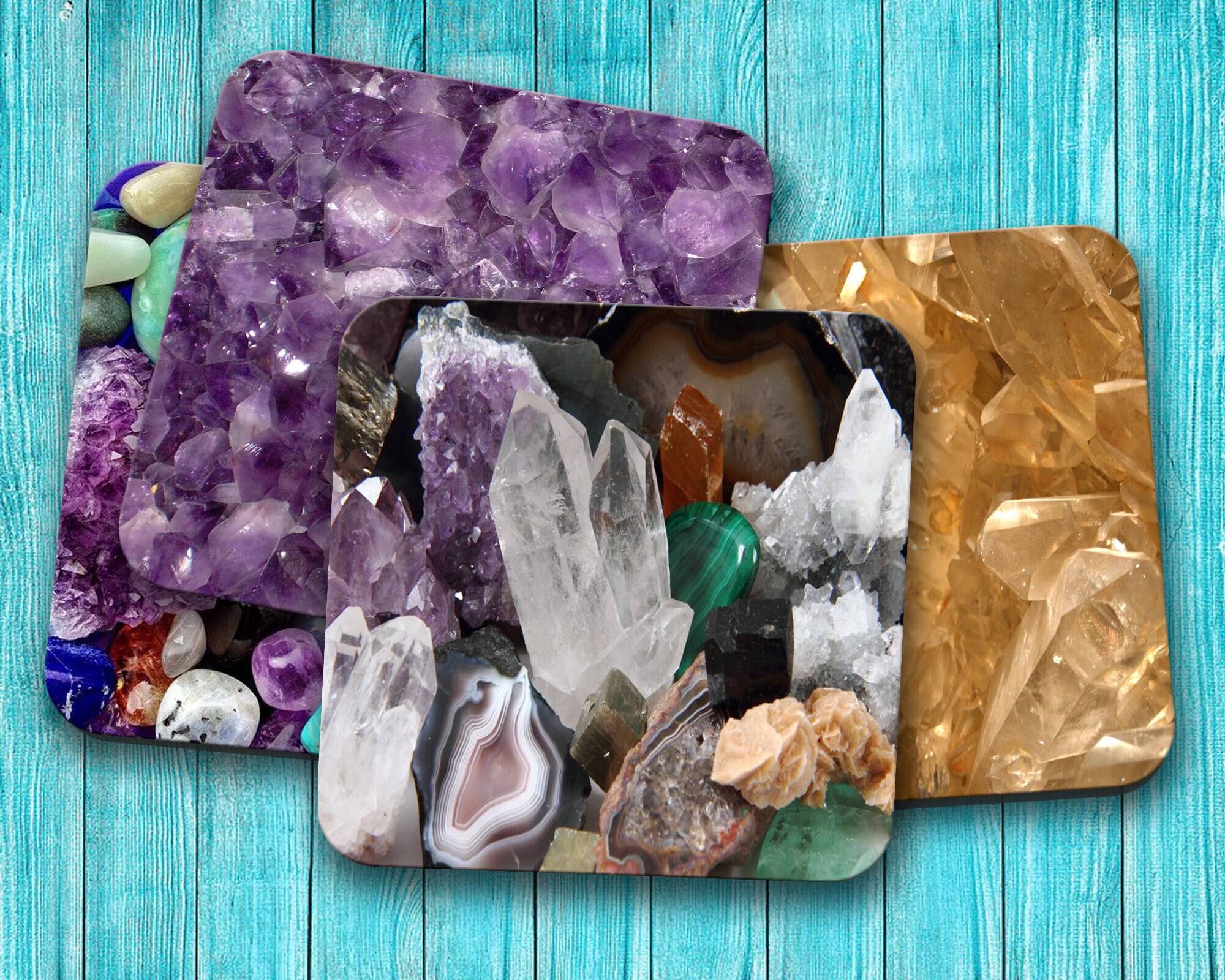 Metaphysical Geode Coasters Amethyst Crystal Gemstone Art Print Coaster Set Purple Amethyst Agate Crystal Art Print Wicca Pagan