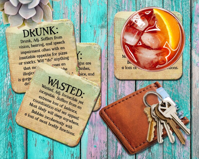 Drunk Tipsy Wasted Plastered Hilarious Coaster Set Funny Etsy