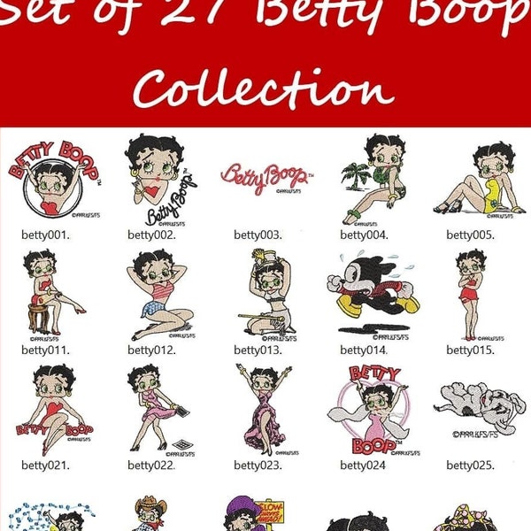 Betty Boop, set of 27 Embroidery Designs,Betty Boop Collection,Machine Embroidery Designs, 8 formats files included