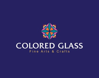 Colored glass logo. Stained glass logo design. Stained glass premade logo template. Art gallery logo. Art and crafts logo. Glass logo design