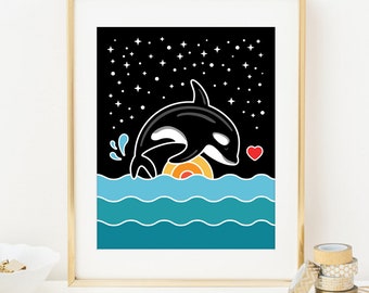 Orca Breaching Digital Print. Orca art. Killer whale art. Orca lover. Whale lover. Whale digital print. Orca wall art. Orca digital art