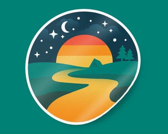 Moonlight camping sticker. Camping sticker waterproof. Camping vinyl sticker. Bottle sticker. Retro camping sticker.Camping sticker adhesive
