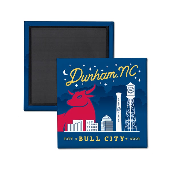 Durham Bull City Magnet. Durham NC magnet. North Carolina magnet. Durham NC fridge magnet. Durham NC refrigerator magnet. Downtown Durham