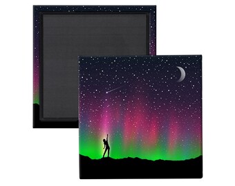 Northern Lights Magnet. Northern Lights Artwork. Reach for the stars magnet. Aurora borealis magnet. Aurora Borealis Art. Galaxy art magnet