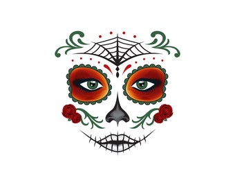 Day of the Dead Face Logo. Dia de los muertos art. Day of the dead sugar skull. Day of the dead vector art. Dia de los muertos illustration