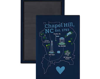 Chapel Hill NC Magnet. UNC Tar Heel Magnet. Chapel Hill Franklin St. University of North Carolina. Chapel Hill Map Art. Chapel Hill Gift