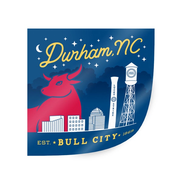 Durham Bull City Sticker. Durham NC sticker. North Carolina sticker. Durham NC decal sticker. Durham NC adhesive sticker. Bull City decal