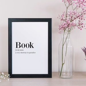 Book Definition Print, Book Lover Gift, Library Wall Art image 1